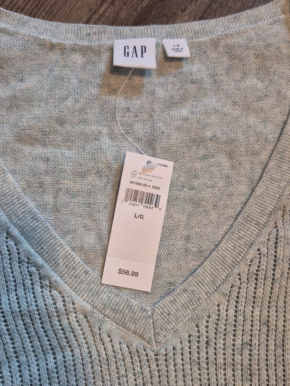 GAP Women's Teal Heather Light Gray V-Neck Knit Sweater
